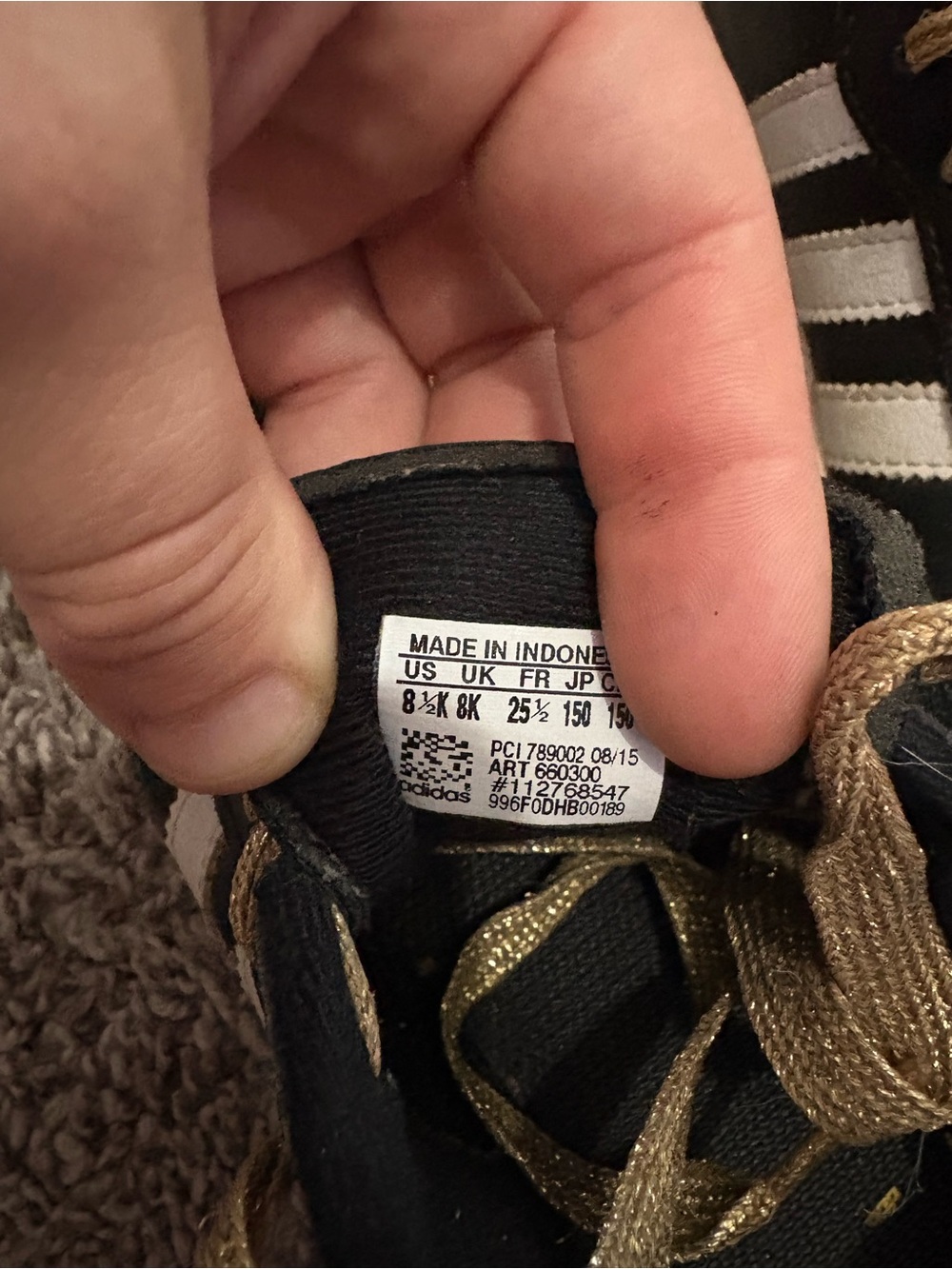 Rare Adidas toddler Gold' Samba Black & White Gum Sole Sneakers - Picture 7 of 9
